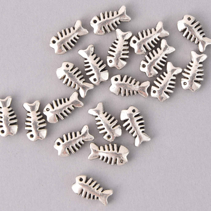10 Silver Fish Bone Spacer Beads, 13mm, bme0749