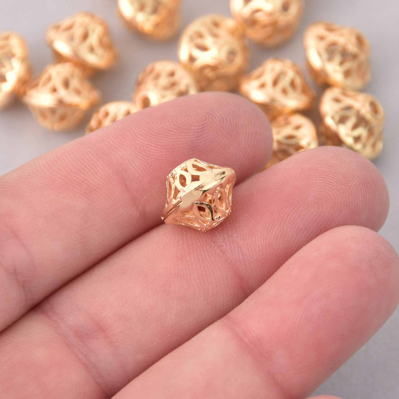 13mm Light Gold Saucer Spacer Beads, 16k real gold plated, Bicone, 4 beads, bme0750