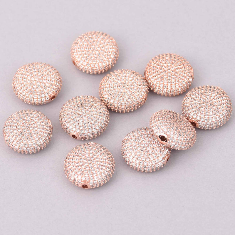 1 Rose Gold Micro Pave Coin Beads 16mm Brass with CZ Crystals, bme0753