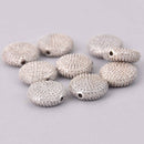 1 Silver Micro Pave Coin Beads 16mm Brass with CZ Crystals, bme0754