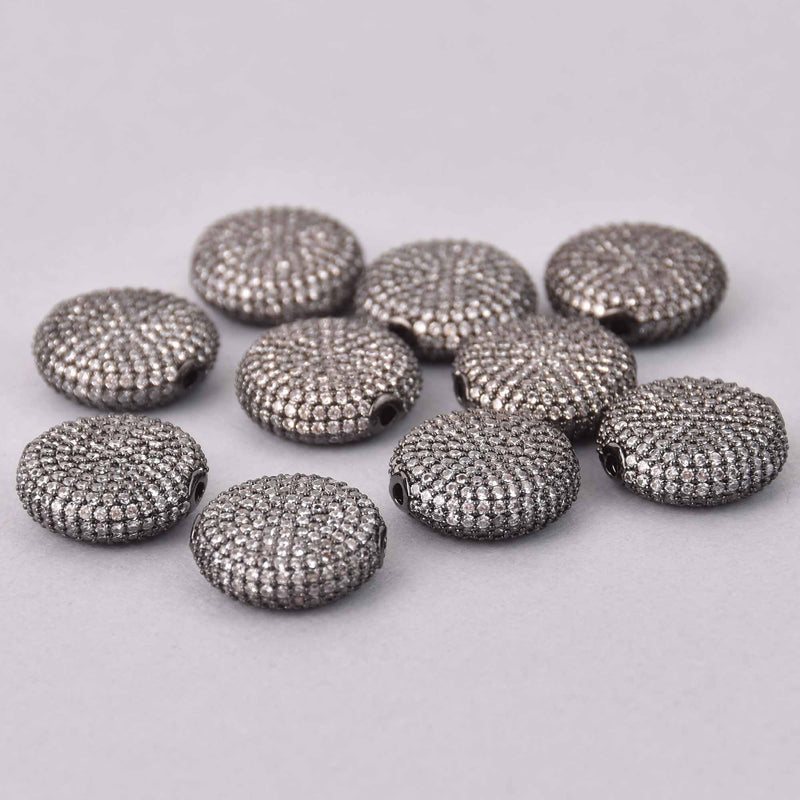 1 Black Micro Pave Coin Beads 16mm Brass with CZ Crystals, bme0755