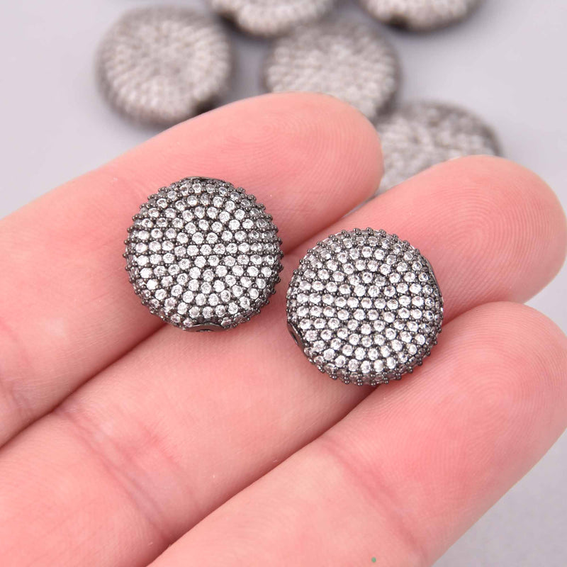 1 Black Micro Pave Coin Beads 16mm Brass with CZ Crystals, bme0755