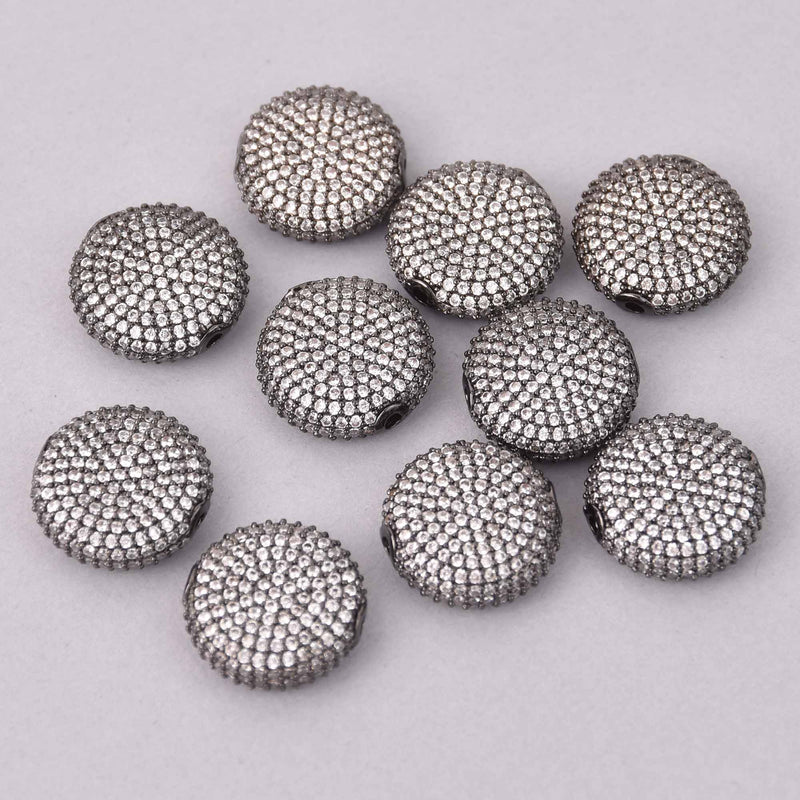 1 Black Micro Pave Coin Beads 16mm Brass with CZ Crystals, bme0755