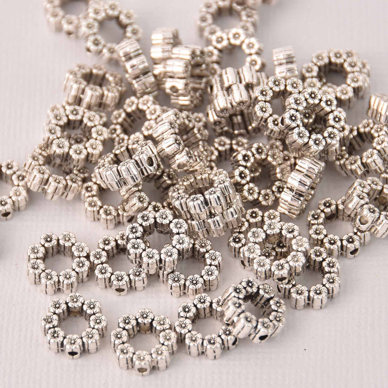 10mm Silver Flower Spacer Beads, 25 beads, bme0757