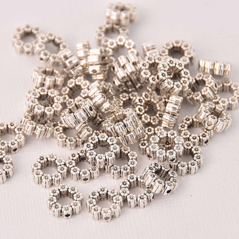 10mm Silver Flower Spacer Beads, 25 beads, bme0757
