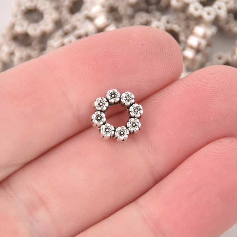 10mm Silver Flower Spacer Beads, 25 beads, bme0757