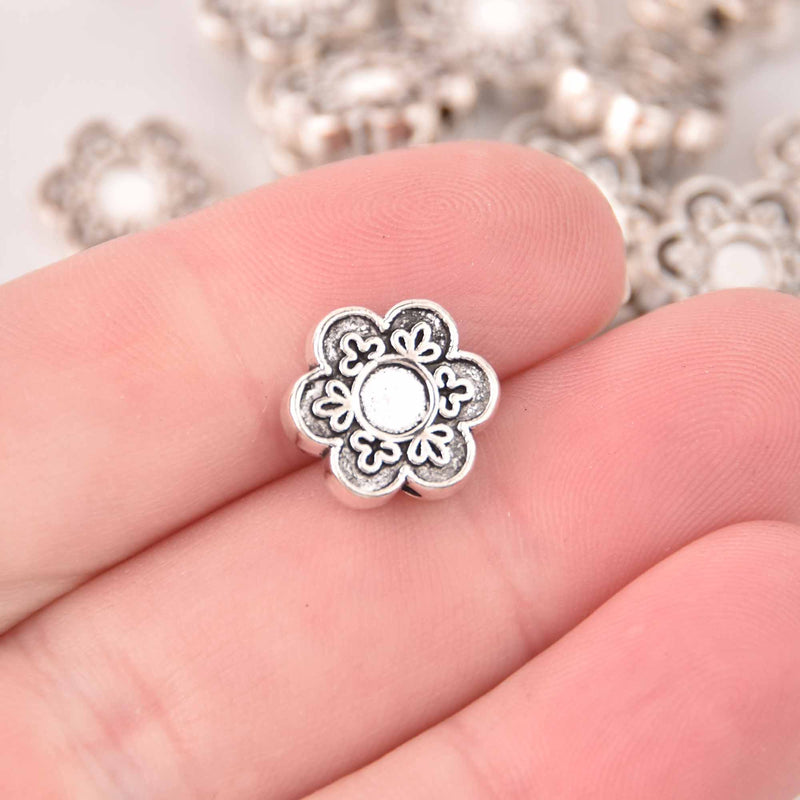 13mm Silver Flower Spacer Beads, x15 beads, bme0758