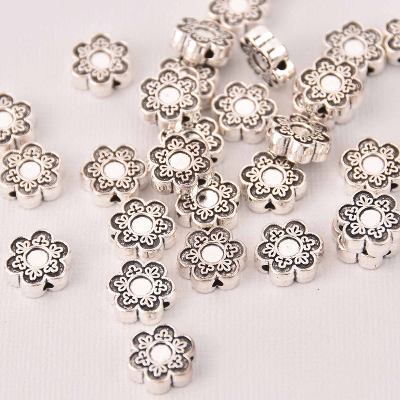 13mm Silver Flower Spacer Beads, x15 beads, bme0758