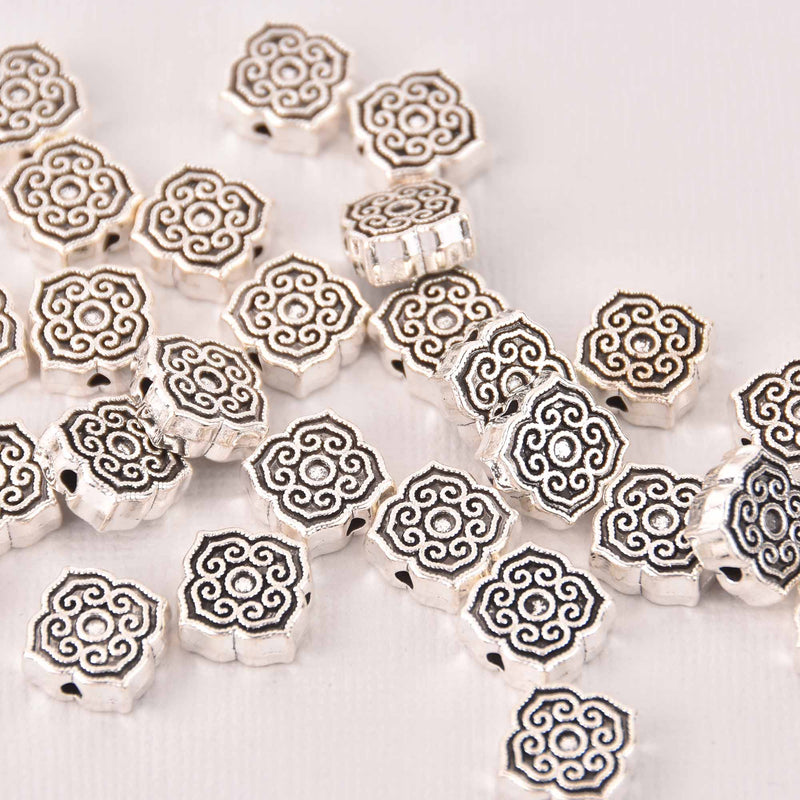 11mm Silver Flower Spacer Beads, 15 beads, bme0759