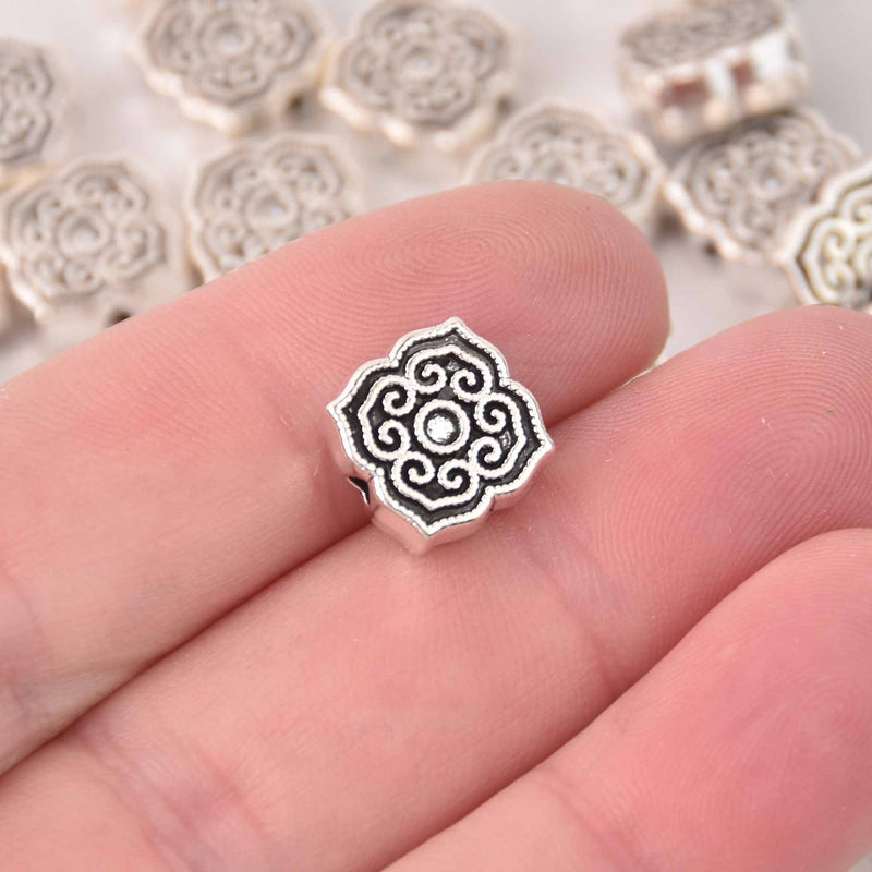 11mm Silver Flower Spacer Beads, 15 beads, bme0759