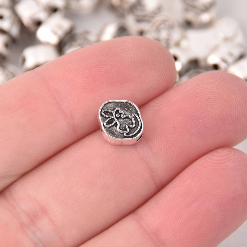 10mm Silver Rabbit Spacer Beads, 25 beads, bme0761