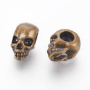 10 Bronze Metal SKULL Beads, Large Hole, side drilled, 12mm, bme0763