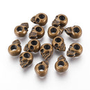 10 Bronze Metal SKULL Beads, Large Hole, side drilled, 12mm, bme0763