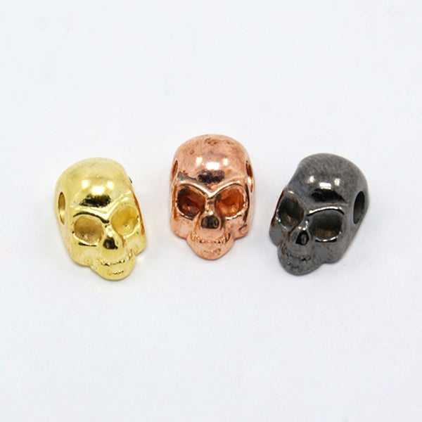 5 Bronze SKULL Beads, Large Hole, Metal, great for leather cord, 20mm