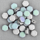 30 Honeycomb Beads, 6mm, GLITTERY MATTE SILVER, Silver and Blue Grey Czech Glass Beads, bsd0091