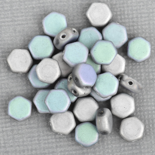 30 Honeycomb Beads, 6mm, GLITTERY MATTE SILVER, Silver and Blue Grey Czech Glass Beads, bsd0091