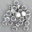 30 Honeycomb Beads, 6mm, CRYSTAL FULL LABRADOR, Silver Metallic Czech Glass Beads, bsd0092