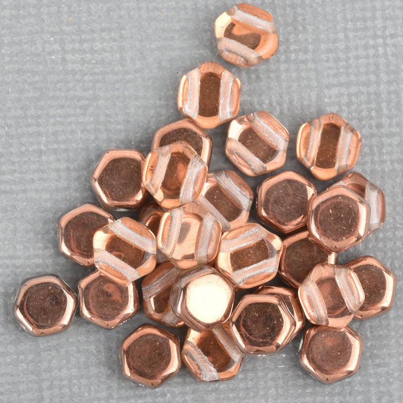 30 Honeycomb Beads, 6mm, CRYSTAL CAPRI, Copper Czech Glass Beads, bsd0094