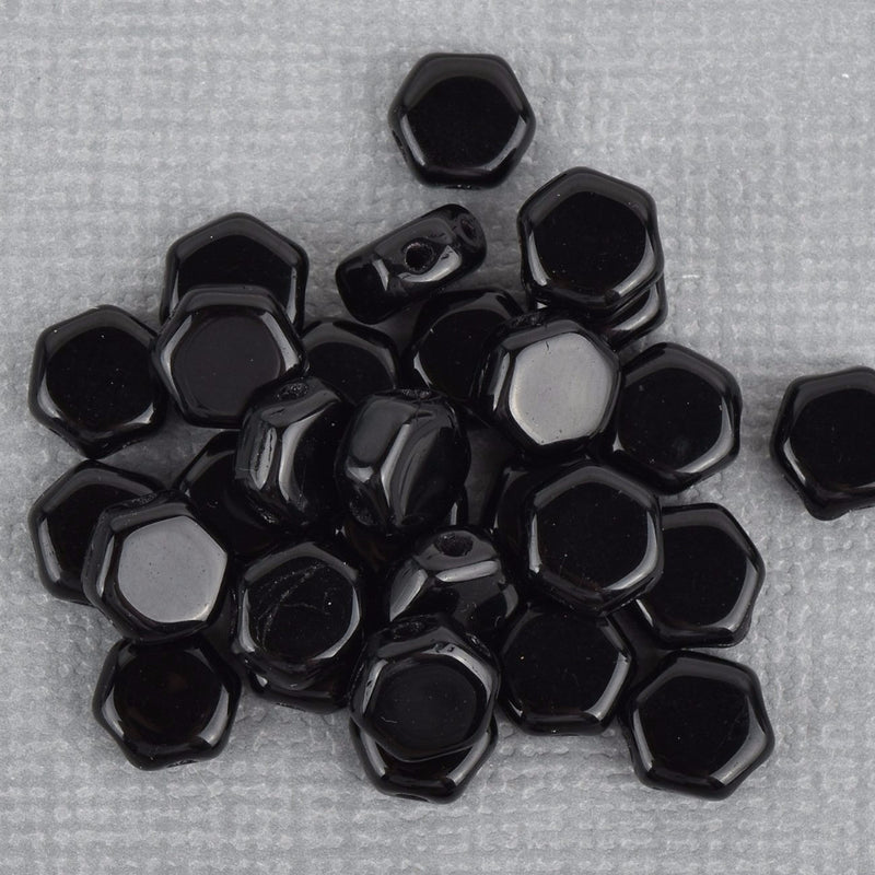 30 Honeycomb Beads, 6mm, JET BLACK, Opaque Czech Glass Beads, bsd0120