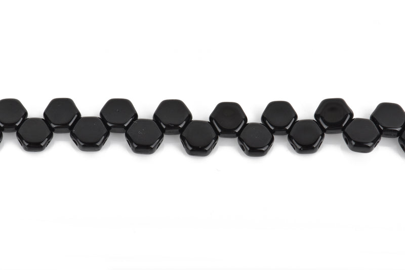 30 Honeycomb Beads, 6mm, JET BLACK, Opaque Czech Glass Beads, bsd0120