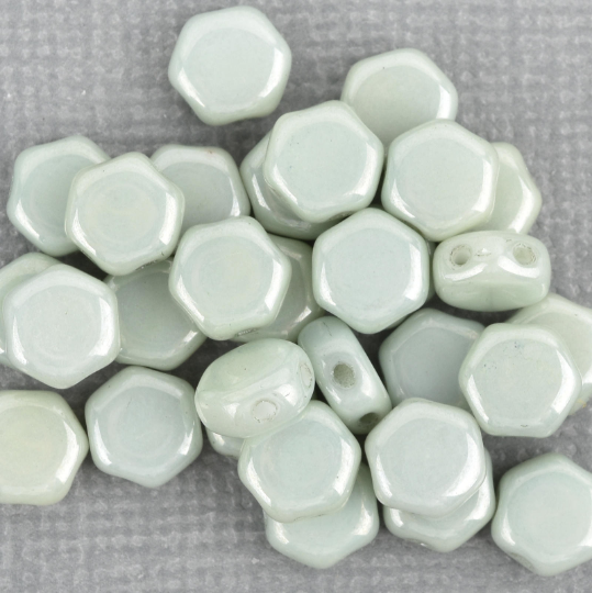 30 Honeycomb Beads, 6mm, GREEN LUSTER, Pale Mint Green Opaque Czech Glass Beads, bsd0124