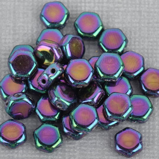 30 Honeycomb Beads, 6mm JET PURPLE IRIS Metallic Opaque Czech Glass Beads, bsd0135
