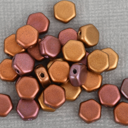 30 Honeycomb Beads, 6mm, VIOLET RAINBOW, Bronze Gold Plum Rust Matte Metallic Opaque Czech Glass Beads, bsd0136