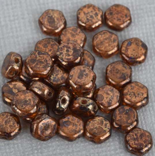 30 Honeycomb Beads, 6mm, TOPAZ BRONZE PICASSO, Brown Speckled Opaque Czech Glass Beads, bsd0138