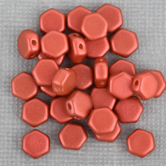 30 Honeycomb Beads, 6mm, CHALK LAVA RED, Matte Opaque Czech Glass Beads, bsd0139