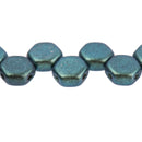 30 Honeycomb Beads, 6mm, MOTLEY VIRIDIAN Green, Metallic Opaque Czech Glass Beads, bsd0141