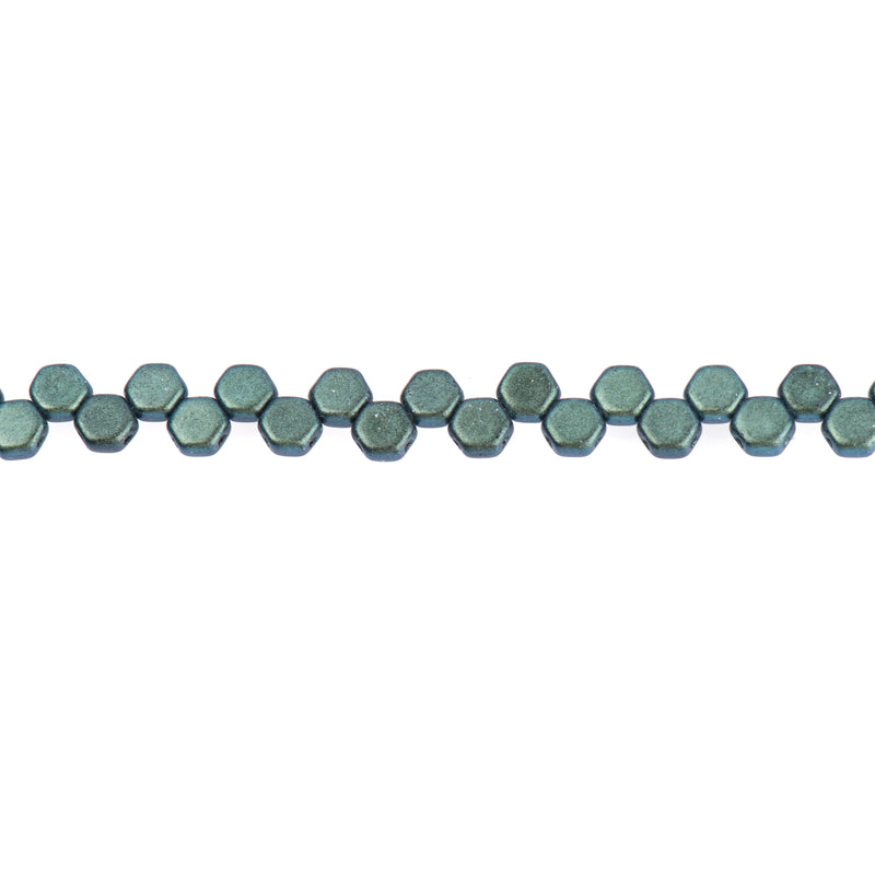 30 Honeycomb Beads, 6mm, MOTLEY VIRIDIAN Green, Metallic Opaque Czech Glass Beads, bsd0141