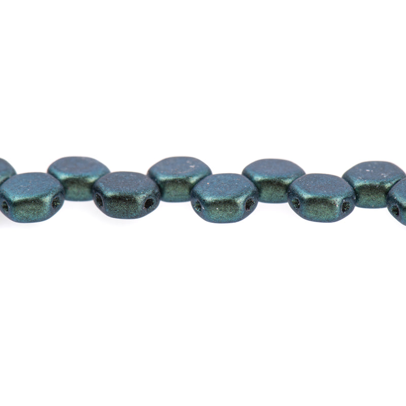 30 Honeycomb Beads, 6mm, MOTLEY VIRIDIAN Green, Metallic Opaque Czech Glass Beads, bsd0141
