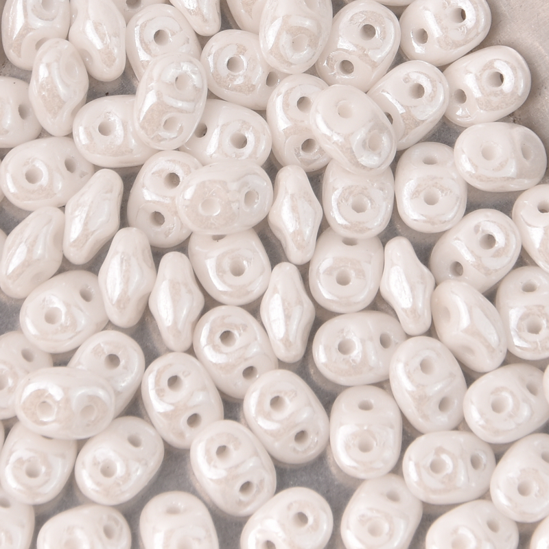 SuperDuo Chalk White Luster 2-Hole Seed Beads 2.5x5mm, 5-Inch Tube, du0503000-14400, bsd0144