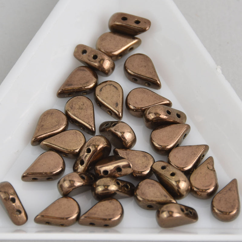 Dark Gold Bronze Amos Par Puca Beads, Czech Glass 8mm Teardrop, 2 holes, bsd0536