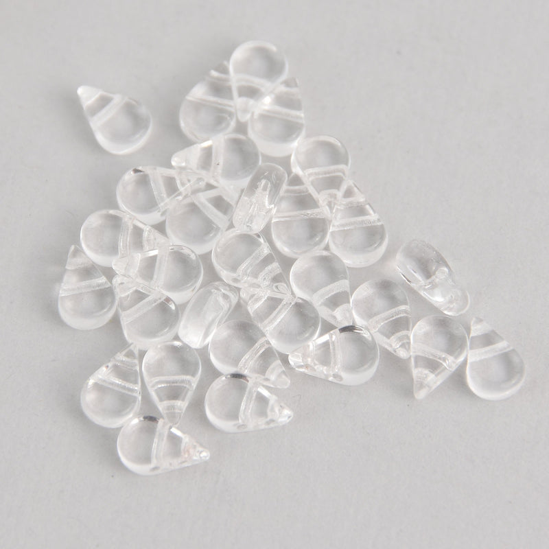 Crystal Clear Amos Par Puca Beads, Czech Glass 8mm Teardrop, 2 holes, bsd0541