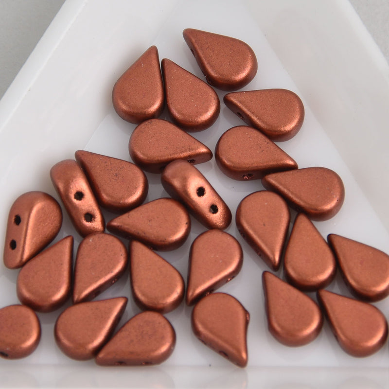 Bronze Red Matte Amos Par Puca Beads, Czech Glass 8mm Teardrop, 2 holes, bsd0544