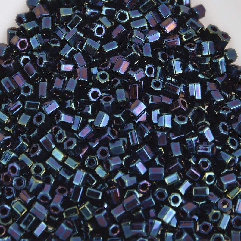 Size 11/0 Miyuki Delica Seed Beads, Hex Cut Metallic Blue Iris 11C-9612, 21 grams, bsd0719