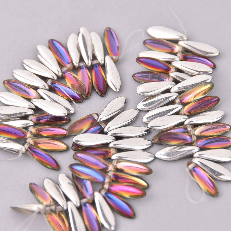 16mm Dagger Czech Glass Beads, Backlit Vapor Vitrail, DGR51600030-29942, 25 beads, bsd0862