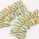 16mm Dagger Czech Glass Beads, Etch Crystal Full Vitrail, top drilled, 25 beads, bsd0864