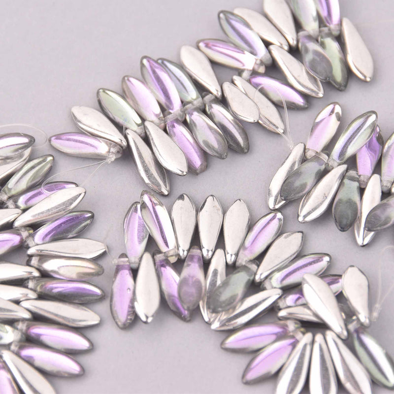 16mm Dagger Czech Glass Beads, Backlit Pink Mist Vitrail, DGR51600030-26536, 25 beads, bsd0865