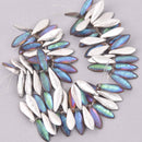 16mm Dagger Czech Glass Beads, Backlit Petroleum Vitrail, top drilled, 25 beads, bsd0866