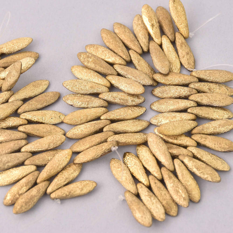 16mm Dagger Czech Glass Beads, Gold Crystal Full Amber, top drilled, 25 beads, bsd0868