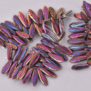 16mm Dagger Czech Glass Beads, Jet Laser Wing Sliperit, top drilled, 25 beads, bsd0869