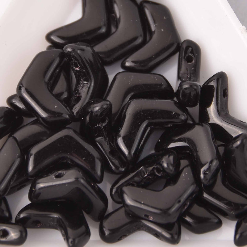 30 Czech Glass Chevron Beads, Jet Black, 2 holes, CHV10423980, bsd0871