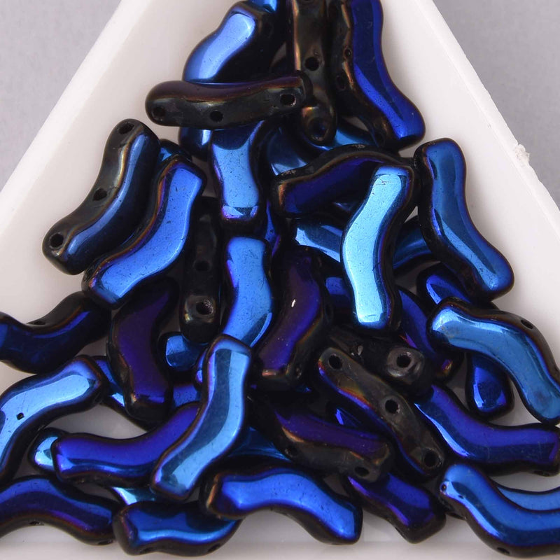 30 Bridge Beads, 3 hole Jet Full Azuro Blue Metallic, 12mm, BRG31223980-22203, bsd0874