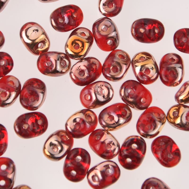 SuperDuo Ruby Capri Gold Red, 2-Hole Seed Beads 2.5x5mm, 5-Inch Tube, du0590080-27101 bsd0893