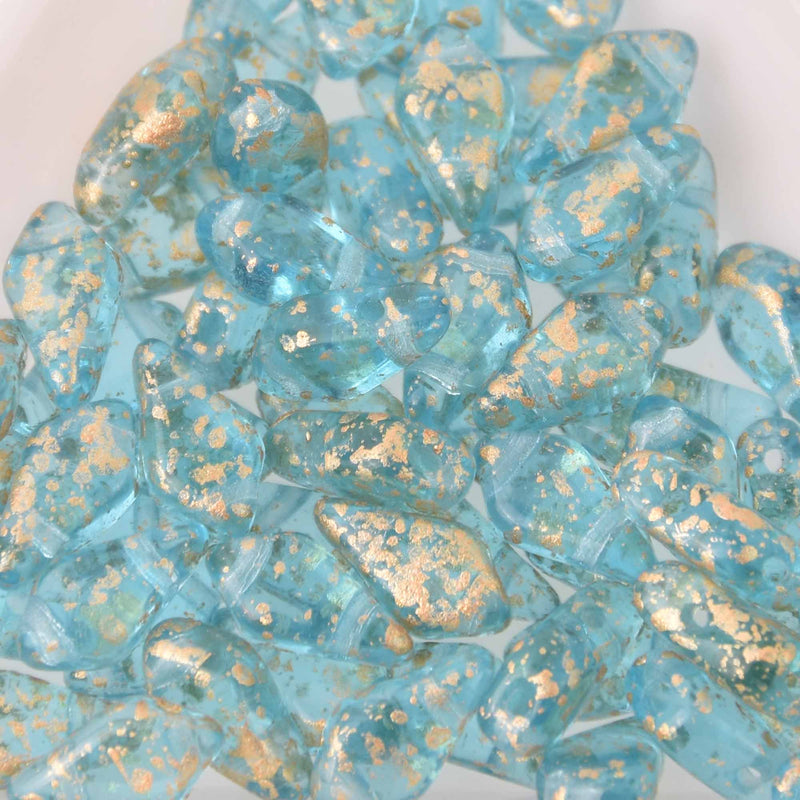 Kite Beads, Gold Splash Aqua, 24g, Czech Glass, KT9560020-94401, bsd1075