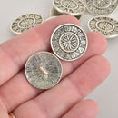 5 Silver Round Clock Buttons, metal shank but0281