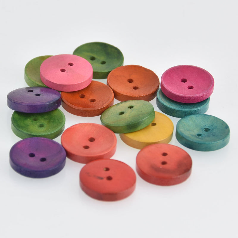 50 Large 20mm Multicolor WOOD Round BUTTONS , 3/4", but0286