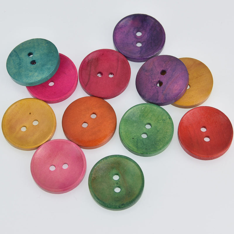 50 Large 25mm Multicolor WOOD Round BUTTONS, 1", but0287